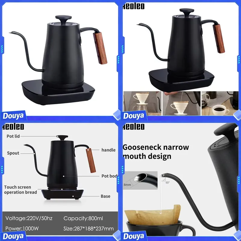 Electric Kettle Gooseneck - XEOLEO Koffieketel Zwanenhalsketel 800ml Elektrische waterkoker