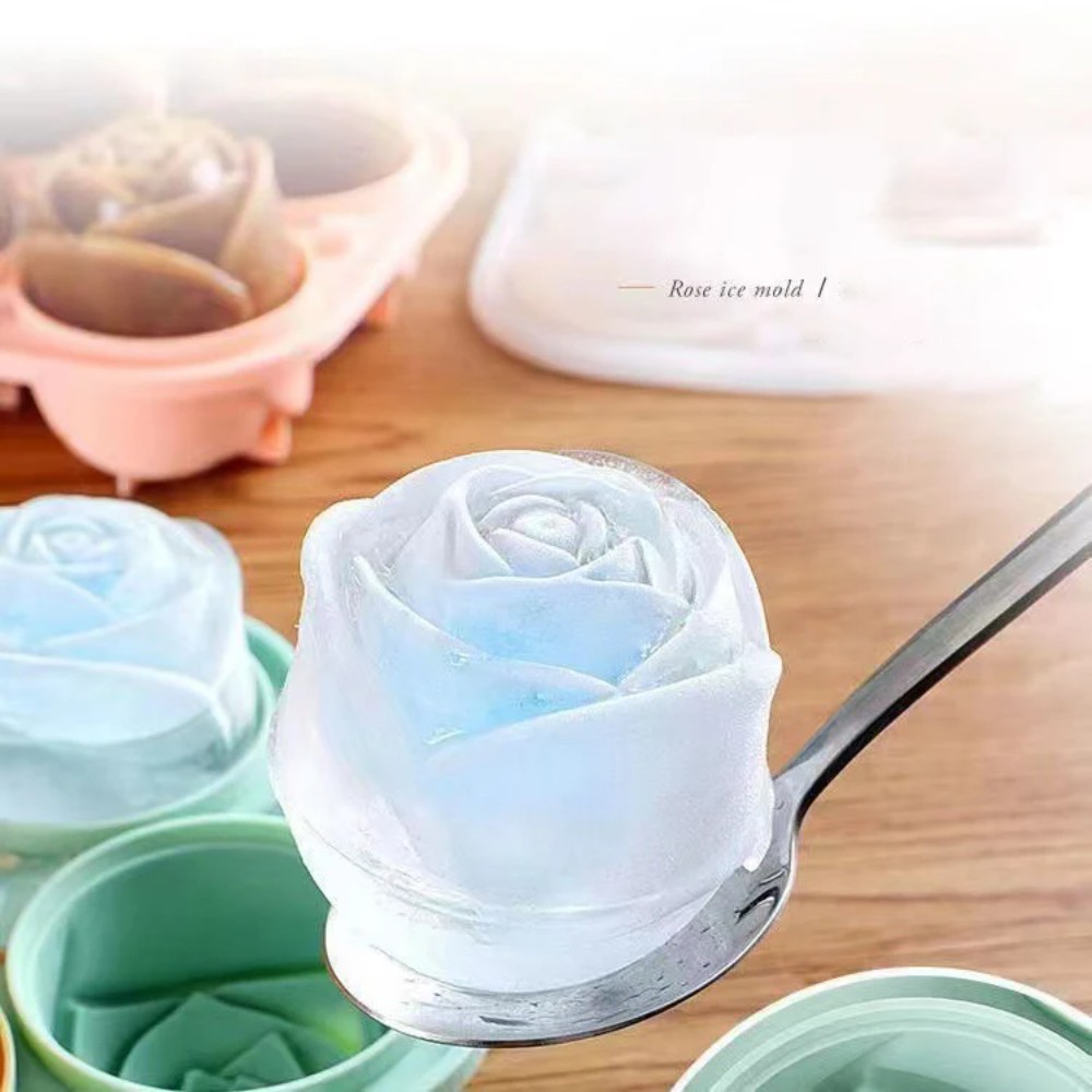 Kitchen Appliances Store - 3D roosvormige siliconen ijsvormpjes, 4-gaats ijsblokjesbak,
